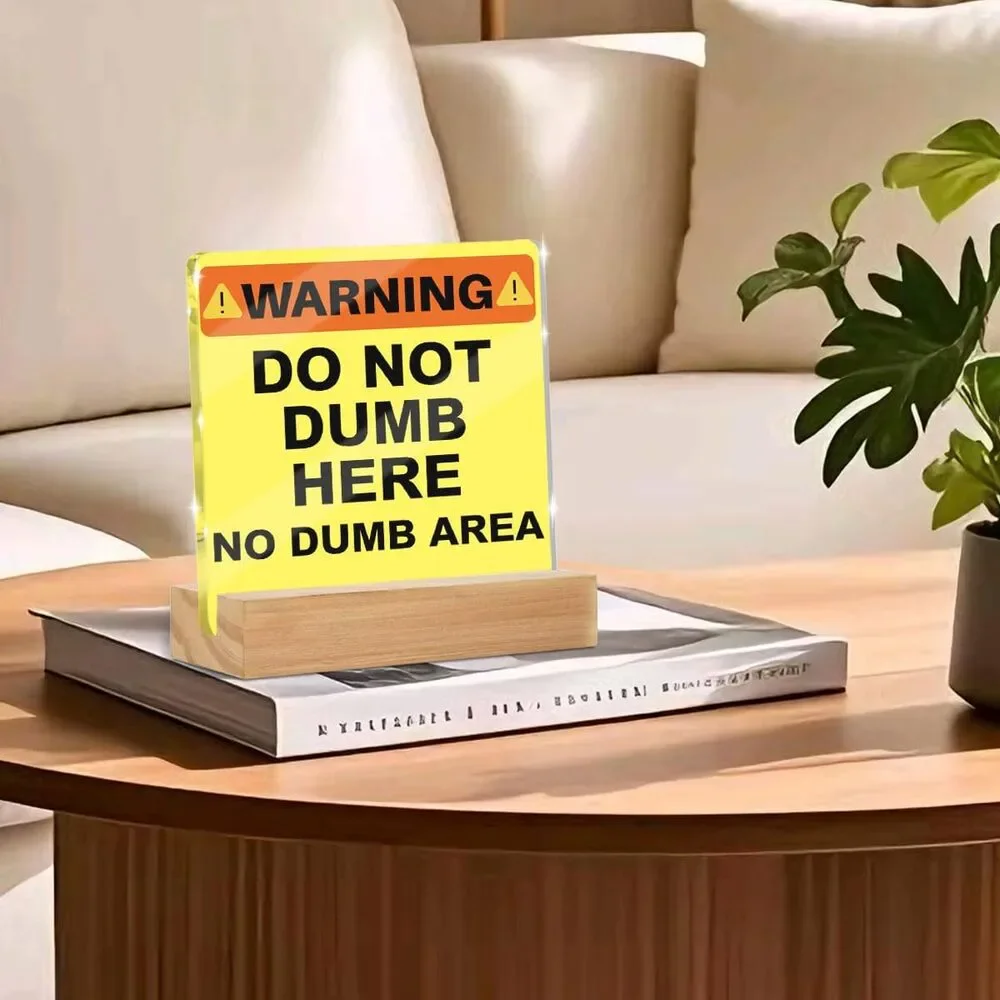 Funny Office Desk Decor Acrylic Sign Do Not Dumb Here 4x4 Gift Coworker